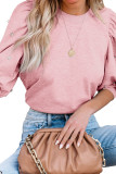 Light Pink Rhinestone Pearl Puff Half Sleeve Top