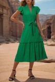 Green Ruffle Splicing Dress