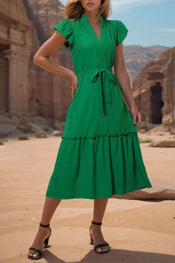 Green Ruffle Splicing Dress