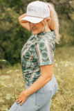 Green Retro Aztec Print Plus Size T-shirt