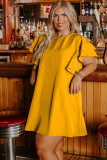 Grapefruit Orange Tiered Ruffled Sleeve Plus Size Mini Dress