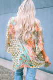 Green Floral Mixed Print Open Front Plus Kimono