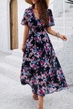 V Neck Splicing Floral Dress