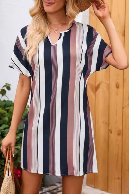Multicolor Stripe V Neck Mini Dress
