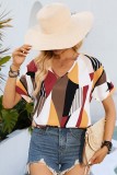 Geometric Print V Neck Short Sleeves Blouse Top