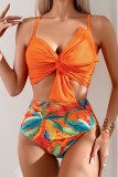 Ruched Front Tie High Waist Bikini Set