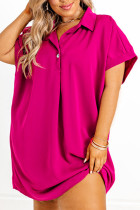 Bright Pink Collared V Neck Short Sleeve Shift Plus Size Dress