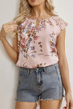 Pink Floral Lace Sleeves Top