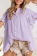Plain Textured Crinkled Button Ruffles Sleeves Blouse
