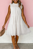 White Elegant Hollowed Flutter A-line Short Dress