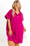 Bright Pink Collared V Neck Short Sleeve Shift Plus Size Dress
