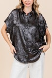 Plain Metalic Open Button Blouse