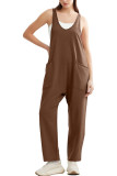 Plain V Neck Pockets Sleeveless Jumpsuit