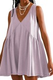 Plain V Neck Sleeveless Babydoll Dress
