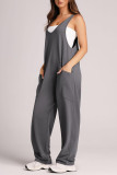 Plain V Neck Pockets Sleeveless Jumpsuit