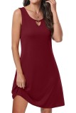 Plain Metal Ring Keyhole Sleeveless Tank Dress