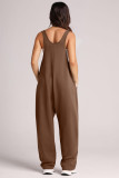 Plain V Neck Pockets Sleeveless Jumpsuit
