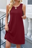 Plain Metal Ring Keyhole Sleeveless Tank Dress