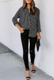 Striped Open Button Long Sleeves Blouse Shirt