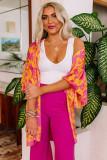 Orange Ruffled 3/4 Sleeve Floral Kimono