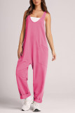 Plain V Neck Pockets Sleeveless Jumpsuit