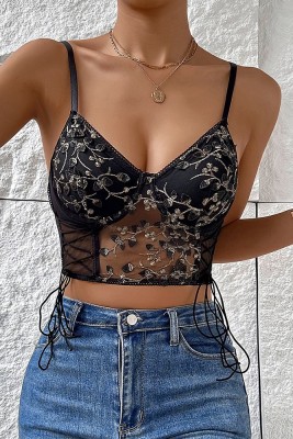 Lace Flower Spaghetti Corset Top