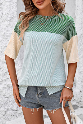 Colorblock Splicing Ribbed Knitting Top