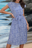 Floral Splicing Tie Waist Mini Dress