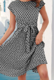 Floral Splicing Tie Waist Mini Dress