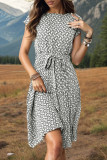 Floral Splicing Tie Waist Mini Dress