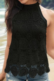 Sleeveless Halter Neck Lace Jacquard Top