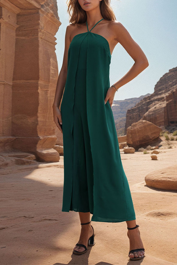 Green Halter Neck Off Shoulder Maxi Dress