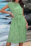 Floral Splicing Tie Waist Mini Dress
