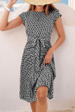Floral Splicing Tie Waist Mini Dress