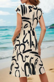 Floral Splicing Tie Waist Mini Dress