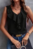 Sleeveless Ruffle Plain Blouse