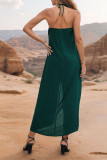Green Halter Neck Off Shoulder Maxi Dress