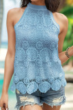 Sleeveless Halter Neck Lace Jacquard Top