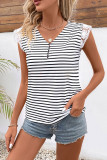 Stripes V Neck Lace Sleeves Top