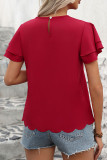 Red Short Ruffle Sleeves Top