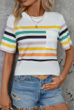 White Stripes Pocket Short Sleeves Top