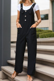 Black Buttoned Strap Pockets Slip Jumpsuit