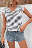 Stripes V Neck Lace Sleeves Top