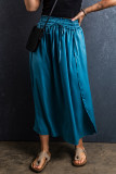 Peacock Blue Drawstring Split Side Flowy Long Skirt