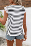 Stripes V Neck Lace Sleeves Top