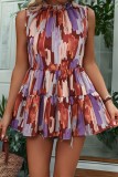 Multicolor Tie Dye Frill Collar Sleeveless Babydoll Top