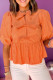 Grapefruit Orange Knotted Puff Short Sleeve Peplum Blouse
