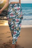Tropical Floral Print Smocked Waist Side Pockets Jogger