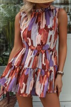 Multicolor Tie Dye Frill Collar Sleeveless Babydoll Top