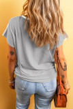 Gray Ribbed Color Block Patchwork T-shirt